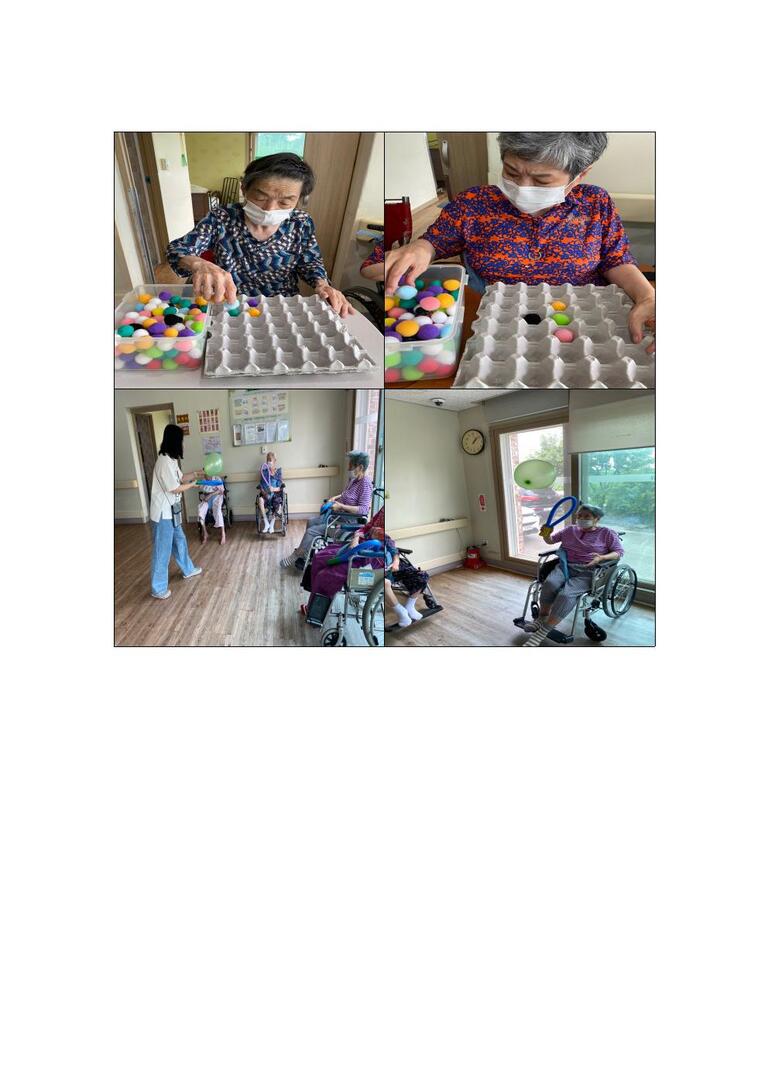 7월 프로그램(달걀판 폼폼이 넣기와 풍선배드민턴하기)